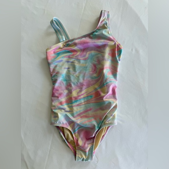 Lands' End Other - 4/$20 LANDS END One-Shoulder Swirl Print Girls' Swimsuit in Pastel Rainbow - 7S
